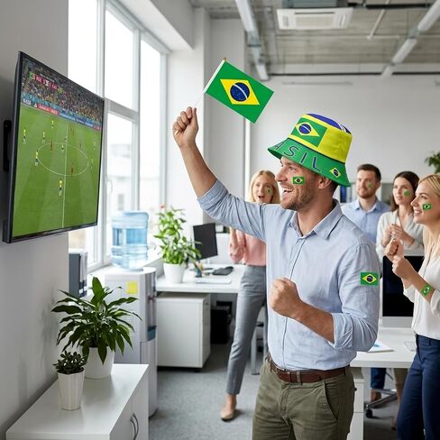 Brazil World Cup, 5PCS World Cup Merchandise 2026 with Fisherman Hat Hand Flags Stickers, Brazil Team Supporters Gear, Football Match Watch Accessories for World Cup Sports Events Party Decor Green in Saudi Arabia