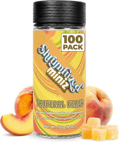 Shrumfuzed Miniz - Proprietary Nootropic Gummy - Now with New Improved Taste - Lion's Mane, Reishi, Chaga, Cordycep, and Proprietary Nootropic Mushroom Blend (100pk, Tropical Peach) in Saudi Arabia