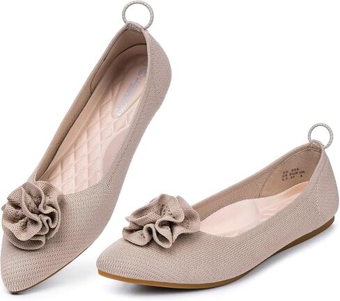 Women's Ballet Flats with Flower Bow Pointed Toe Knit Flats Shoes Comfortable Ballerina Walking Dressy Driving Work Office Slip-on Shoes in Saudi Arabia