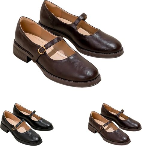 Women's Mary Jane Shoes - Retro Style Genuine Leather Soft Sole with Buckle- Versatile Breathable Lining- Comfortable Non-Slip Sole- Fashionable & Affordable for Daily Wear. in Saudi Arabia