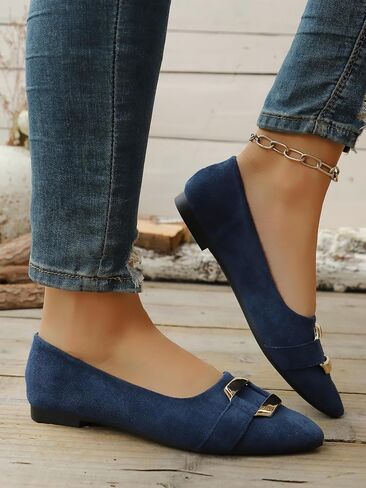 Flats for Women Comfortable Pointed Toe Ballet Elegant Metal Decoration Ladies Slip On Walking Casual Summer Dress Shoes in Kuwait