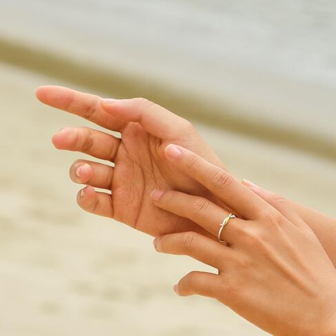 STORYJEWELLERY خاتمين بلونين، خاتم معدني مختلط للنساء، خواتم مطلية بالفضة والذهب، خاتم عقدة ملتوية أنيق، هدايا للنساء in Kuwait