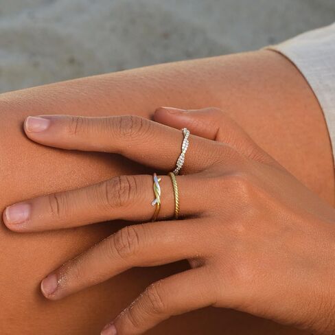 STORYJEWELLERY خاتمين بلونين، خاتم معدني مختلط للنساء، خواتم مطلية بالفضة والذهب، خاتم عقدة ملتوية أنيق، هدايا للنساء in Kuwait