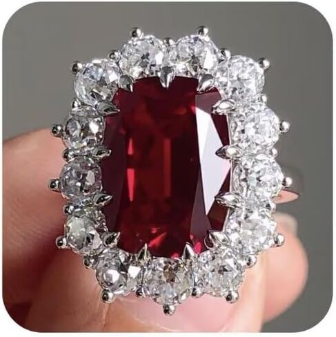 925 Sterling Silver AAA Zircon & Ruby Ring for Women - Ideal for Engagement, Wedding & Anniversary Gift, Her Favorite Romantic Gift, Elegant Fine Jewelry Size 10 in Saudi Arabia