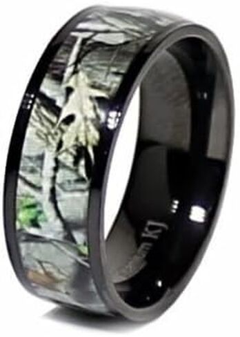 Kingsway Jewelry Women's Black Titanium Camo and Stainless Steel Princess Engagement Wedding Rings Set (Size Women 7) in Saudi Arabia