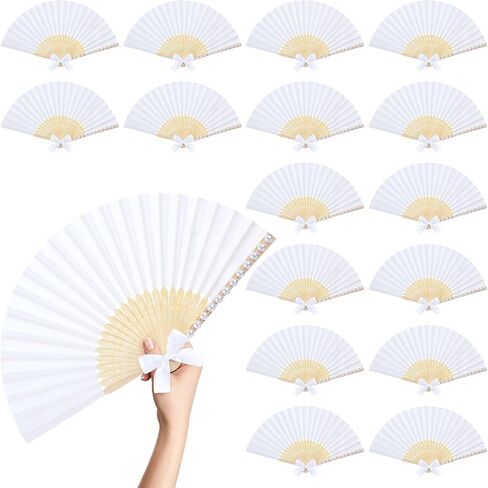 24 Pcs White Pearl Hand Fans for Wedding Tea Party Satin Bow Paper Folding Handheld Fans Wedding Souvenirs for Guest Bridesmaid Church Bridal Shower Baby Shower Dancing Ladies Party Accessories in Saudi Arabia
