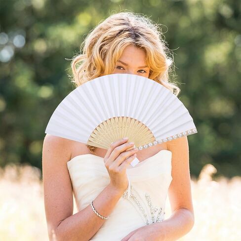 24 Pcs White Pearl Hand Fans for Wedding Tea Party Satin Bow Paper Folding Handheld Fans Wedding Souvenirs for Guest Bridesmaid Church Bridal Shower Baby Shower Dancing Ladies Party Accessories in Saudi Arabia
