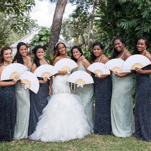 24 Pcs White Pearl Hand Fans for Wedding Tea Party Satin Bow Paper Folding Handheld Fans Wedding Souvenirs for Guest Bridesmaid Church Bridal Shower Baby Shower Dancing Ladies Party Accessories in Saudi Arabia