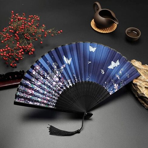 Folding Handheld Flower Fan, Chinese Style Wedding Dance Decoration Silk Lace Folding Handheld Fan Performance Props Party Supplies(54) in Kuwait