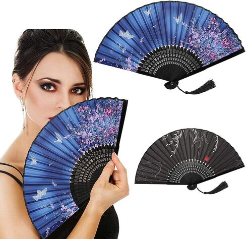 Folding Handheld Flower Fan, Chinese Style Wedding Dance Decoration Silk Lace Folding Handheld Fan Performance Props Party Supplies(54) in Kuwait