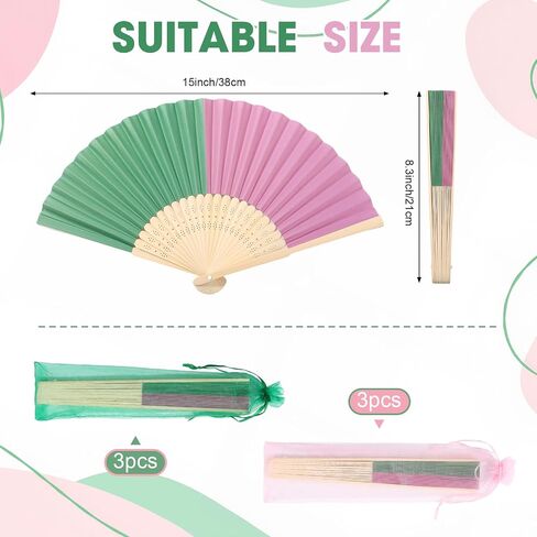 Eaasty 6 Pcs Pink and Green Sorority Folding Fans African American Sister Gift Bamboo Handheld Folding Fans DIY Crafts for Sorority Sisterhood Dancing Magical Witch Theme Party Birthday Summer Gift in Saudi Arabia
