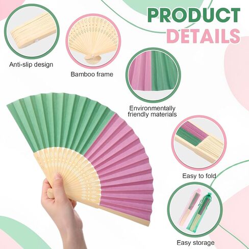 Eaasty 6 Pcs Pink and Green Sorority Folding Fans African American Sister Gift Bamboo Handheld Folding Fans DIY Crafts for Sorority Sisterhood Dancing Magical Witch Theme Party Birthday Summer Gift in Saudi Arabia