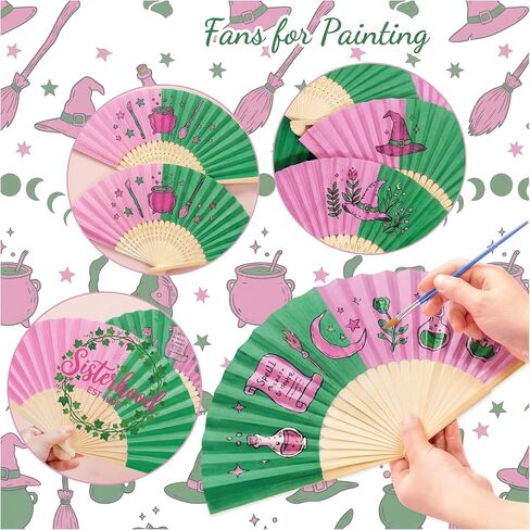 Eaasty 6 Pcs Pink and Green Sorority Folding Fans African American Sister Gift Bamboo Handheld Folding Fans DIY Crafts for Sorority Sisterhood Dancing Magical Witch Theme Party Birthday Summer Gift in Saudi Arabia