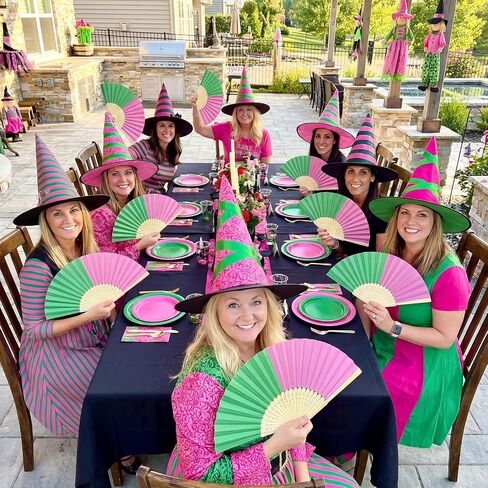 Eaasty 6 Pcs Pink and Green Sorority Folding Fans African American Sister Gift Bamboo Handheld Folding Fans DIY Crafts for Sorority Sisterhood Dancing Magical Witch Theme Party Birthday Summer Gift in Saudi Arabia