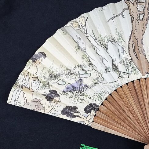 Seoulful Vintage Korean Dano Festival Folding Fan - Traditional Shin Yun-bok Art Hand Fan with Bamboo Frame in Saudi Arabia