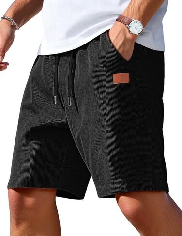 Men's Corduroy Shorts 9 inch Cotton Drawstring Casual Elastic Waist Summer Beach Shorts with Pockets in Saudi Arabia