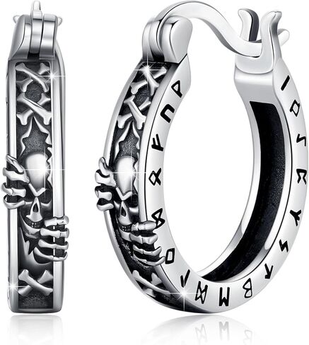 Skull Hoop Earrings for Men Skull Punk Earrings Gothic Rune Earrings Viking Jewelry Gift for Men Women Brother Dad Husband Father in Saudi Arabia