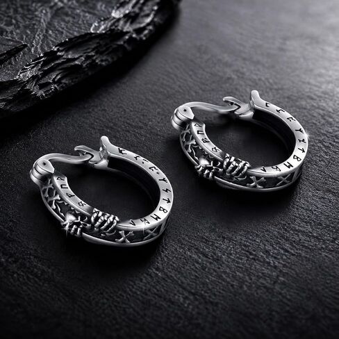Skull Hoop Earrings for Men Skull Punk Earrings Gothic Rune Earrings Viking Jewelry Gift for Men Women Brother Dad Husband Father in Saudi Arabia