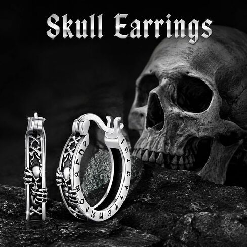 Skull Hoop Earrings for Men Skull Punk Earrings Gothic Rune Earrings Viking Jewelry Gift for Men Women Brother Dad Husband Father in Saudi Arabia