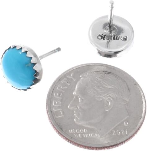 Small Navajo Sleeping Beauty Turquoise Silver Stud Earrings Sterling 8mm Rounds Post Style 1402 in Saudi Arabia