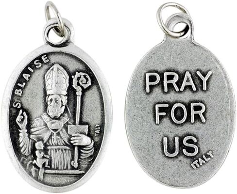 St. Blaise Patron Who Suffer Throat Ailments Pray for Us Medal Silver Oxidized Blessed By the Pope in Kuwait
