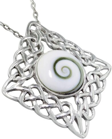 Sterling Silver Diamond -Shaped Celtic Style Pendant with Eye of Shiva Shell Inlay in Saudi Arabia