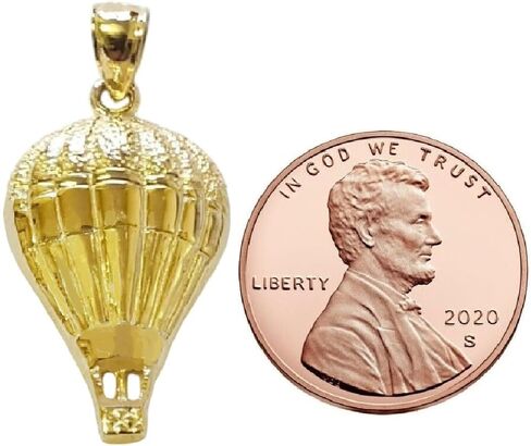 14k Yellow Gold Hot Air Balloon Pendant, Made in USA in Saudi Arabia