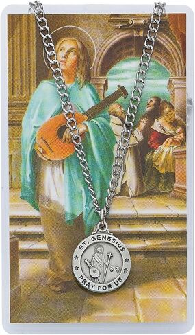 Pewter Pendant with Prayer Card St. Genesius Round in Kuwait