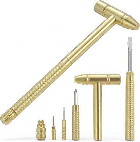 مجموعة مطرقة ومفك براغي صغيرة متعددة الوظائف 6 في 1 من QWORK، مجموعة أدوات يدوية مدمجة، لمسة نهائية ذهبية لصانعي الساعات والمجوهرات والإصلاحات المنزلية in Kuwait