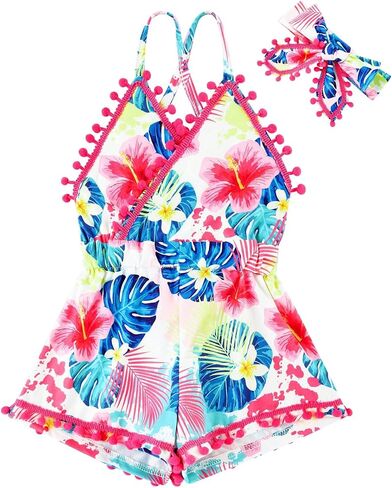 6M-3T Baby Girl Backless Bodysuit Outfit Set Romper Jumpsuit with Headband in Saudi Arabia