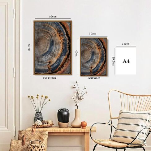 IBHJSART Framed Tree Ring Canvas Wall Art Vintage Colorful Wood Stump Painting Prints Modern Minimalist Pictures Neutral Nature Rustic Farmhouse Decor Living Room Bedroom Bathroom Office in Saudi Arabia