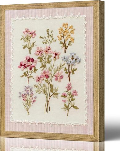 Framed Pink Wildflowers Canvas Wall Art Floral Nursery Painting Picture Wall Decor Boho Minimalist Floral Poster Print Artwork for Girl‘ Room Nursery Bedroom Guest Room Home Decoration,8X10 Inch in Saudi Arabia