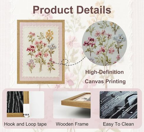 Framed Pink Wildflowers Canvas Wall Art Floral Nursery Painting Picture Wall Decor Boho Minimalist Floral Poster Print Artwork for Girl‘ Room Nursery Bedroom Guest Room Home Decoration,8X10 Inch in Saudi Arabia