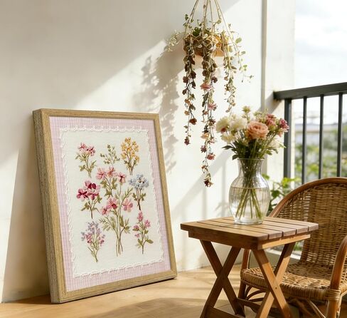 Framed Pink Wildflowers Canvas Wall Art Floral Nursery Painting Picture Wall Decor Boho Minimalist Floral Poster Print Artwork for Girl‘ Room Nursery Bedroom Guest Room Home Decoration,8X10 Inch in Saudi Arabia