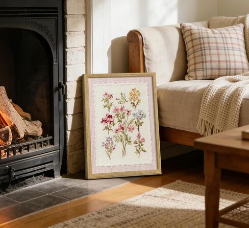 Framed Pink Wildflowers Canvas Wall Art Floral Nursery Painting Picture Wall Decor Boho Minimalist Floral Poster Print Artwork for Girl‘ Room Nursery Bedroom Guest Room Home Decoration,8X10 Inch in Saudi Arabia