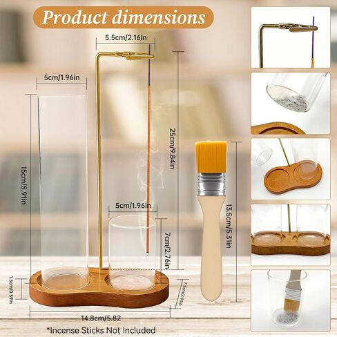 Anti Ash Incense Holder with Glass Ash Catcher, Vertical No Mess Incense Burner for Stick, Wooden Modern Design for Meditation Yoga Home Decor(Incense Sticks Not Included) in Saudi Arabia
