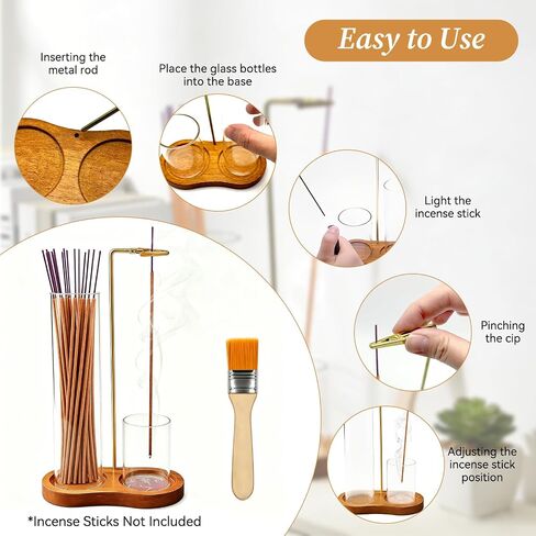 Anti Ash Incense Holder with Glass Ash Catcher, Vertical No Mess Incense Burner for Stick, Wooden Modern Design for Meditation Yoga Home Decor(Incense Sticks Not Included) in Saudi Arabia