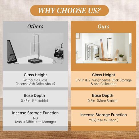 Anti Ash Incense Holder with Glass Ash Catcher, Vertical No Mess Incense Burner for Stick, Wooden Modern Design for Meditation Yoga Home Decor(Incense Sticks Not Included) in Saudi Arabia