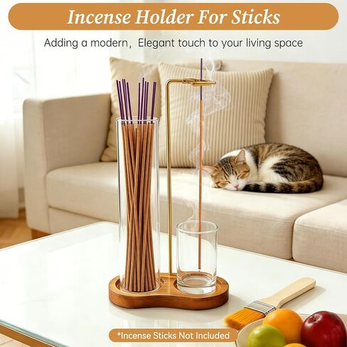 Anti Ash Incense Holder with Glass Ash Catcher, Vertical No Mess Incense Burner for Stick, Wooden Modern Design for Meditation Yoga Home Decor(Incense Sticks Not Included) in Saudi Arabia