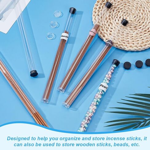AHANDMAKER 50Pcs Clear Plastic Tube with Black lid Incense Storage Tube Transparent Plastic Tubes Clear Bead Containers with 10 Sheets Label Stickers for 8-10 inch Incense Sticks, Preserves Aroma in Kuwait