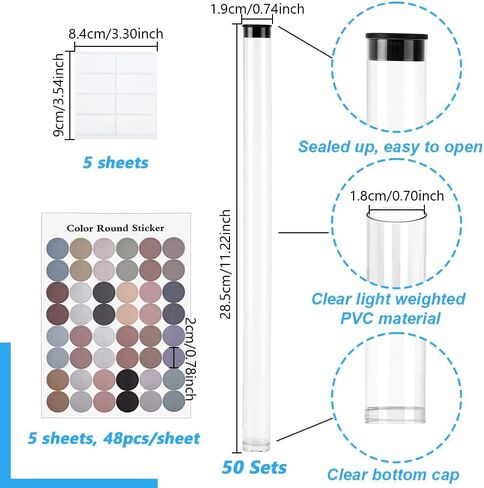 AHANDMAKER 50Pcs Clear Plastic Tube with Black lid Incense Storage Tube Transparent Plastic Tubes Clear Bead Containers with 10 Sheets Label Stickers for 8-10 inch Incense Sticks, Preserves Aroma in Kuwait