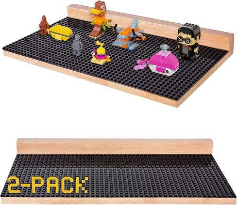 Tapeera Wooden Minifigure Display Shelf - Floating Shelves Compatible with Lego Minifigures, Building Brick Sets - Large 48x24 Studs Baseplate Wall Mount Display Case for Kids Room (White, 2-Pack) in Kuwait