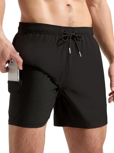 Arcweg Mens Swimming Trunks 2 in 1 with Boxer Liner 5.5" Quick Dry Swimwear Bathing Suit Swim Shorts with Zipper Pockets Black in Saudi Arabia