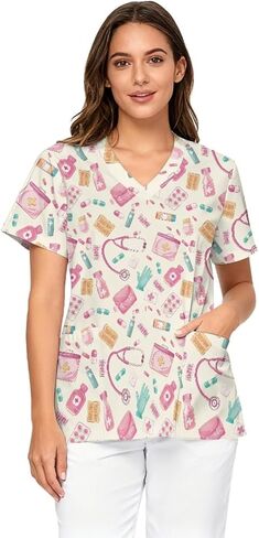 Scrub Tops for Women Oversize Soft Stretch Shirt Nursing Medical Uniform with Pockets Durable for Long Shifts in Saudi Arabia