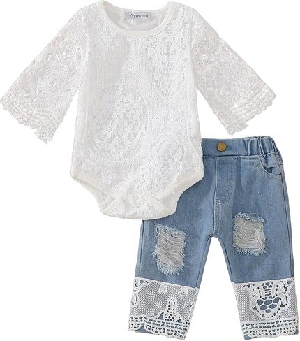 Baby Girl Clothes Outfits Toddler Infant Baby Romper Top+Jeans Clothing Set in Saudi Arabia