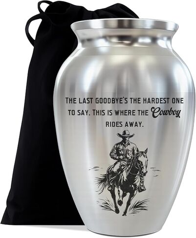 Cowboy Mini Keepsake Urn, Stainless Steel Small Memorial Urn for Human Ashes, Decorative Funeral Urn with Engraved Western Cowboy Boots and Hat with Cross, 2.56" Small Remembrance Vessel in Saudi Arabia