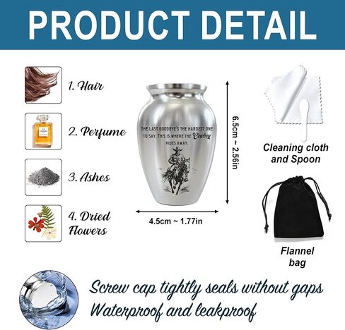 Cowboy Mini Keepsake Urn, Stainless Steel Small Memorial Urn for Human Ashes, Decorative Funeral Urn with Engraved Western Cowboy Boots and Hat with Cross, 2.56" Small Remembrance Vessel in Saudi Arabia