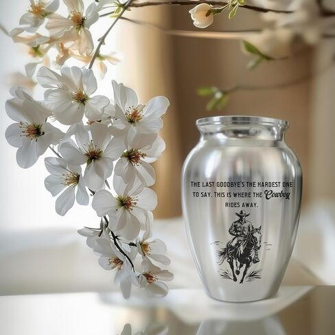 Cowboy Mini Keepsake Urn, Stainless Steel Small Memorial Urn for Human Ashes, Decorative Funeral Urn with Engraved Western Cowboy Boots and Hat with Cross, 2.56" Small Remembrance Vessel in Saudi Arabia