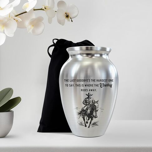 Cowboy Mini Keepsake Urn, Stainless Steel Small Memorial Urn for Human Ashes, Decorative Funeral Urn with Engraved Western Cowboy Boots and Hat with Cross, 2.56" Small Remembrance Vessel in Saudi Arabia