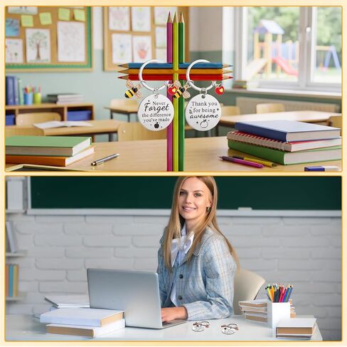 Nosiny 9 قطعة سلسلة مفاتيح تقدير المعلم هدايا السائبة التخرج المعلم نهاية العام هدية أبل النحل كيرينغ لوازم in Kuwait